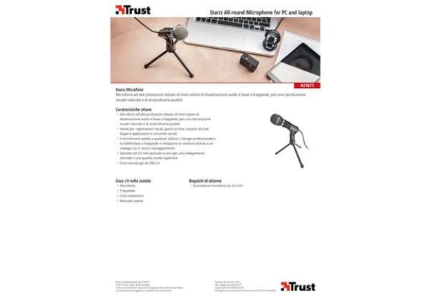 Immagine di Microfono per PC con cavo da 2,5 m Trust Starzz nero 21671