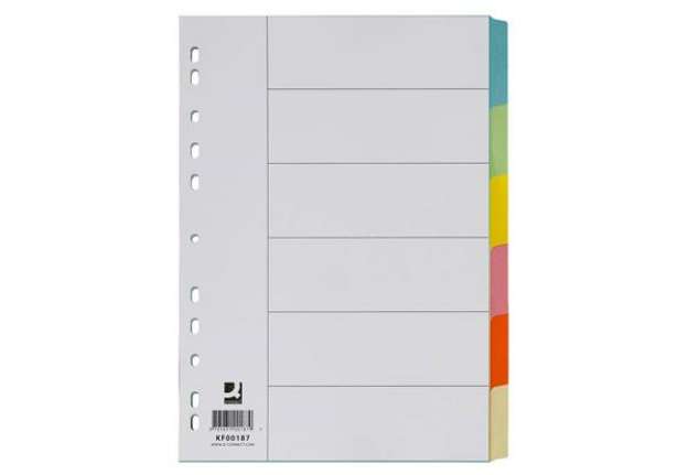 Immagine di Divisori colorati Q-Connect con indice scrivibile formato A4 in cartoncino manilla - 6 fogli - KF001