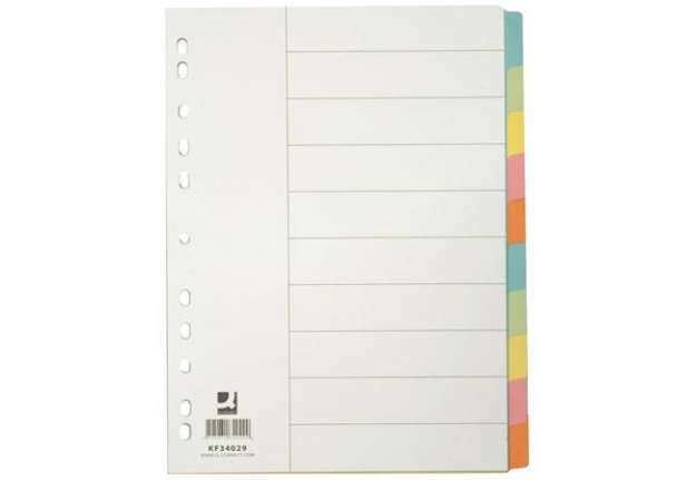 Immagine di Divisori colorati Q-Connect con indice scrivibile formato A4 in cartoncino manilla - 10 fogli - KF34