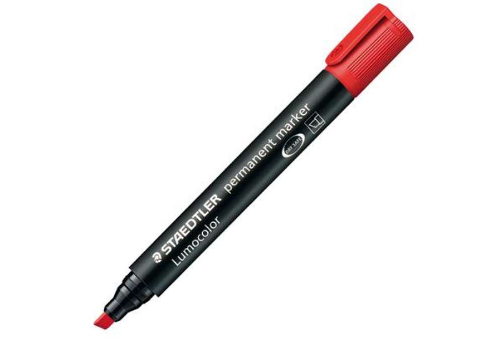 Immagine di Marcatore Lumocolor Permanent 350 - punta a scalpello - tratto 2 - 5 mm - rosso - Staedtler