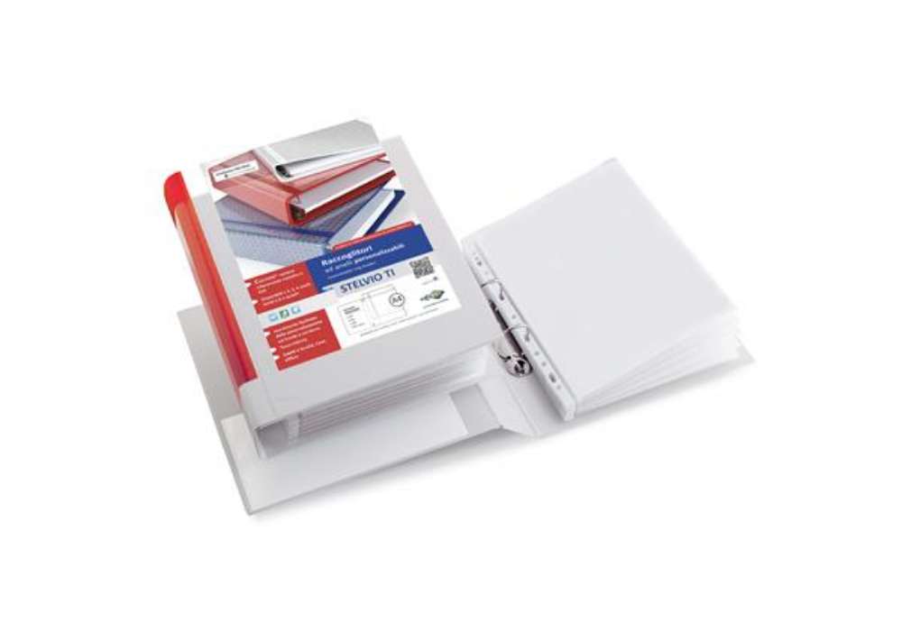 Immagine di Raccoglitore personalizzabile Stelvio TI - 22 x 30 cm - 2 anelli a D 50 mm - dorso 7,5 cm - bianco -