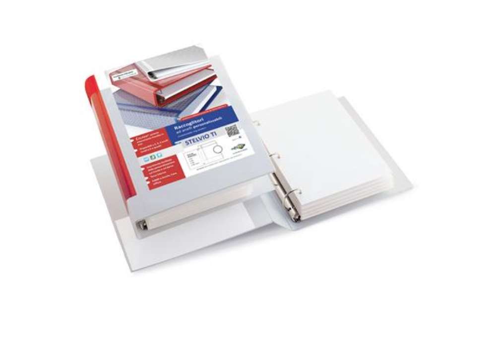 Immagine di Raccoglitore personalizzabile Stelvio TI - A5 - 3 anelli a D 30 mm - dorso 4 cm - bianco - Sei Rota