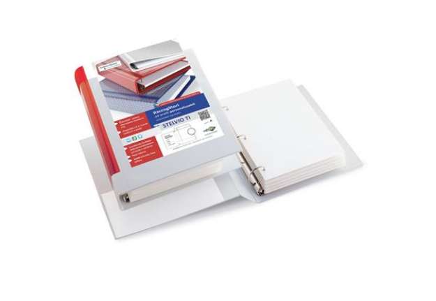 Immagine di Raccoglitore personalizzabile Stelvio TI - 3 anelli a D 30 mm - dorso 4 cm - 15 x 21 cm - bianco - S