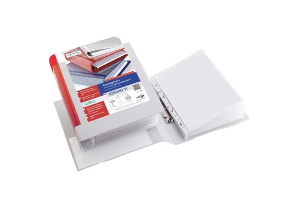 Immagine di Raccoglitore personalizzabile Stelvio TI - 22 x 30 cm - 4 anelli a R 13 mm - dorso 2 cm - bianco - S