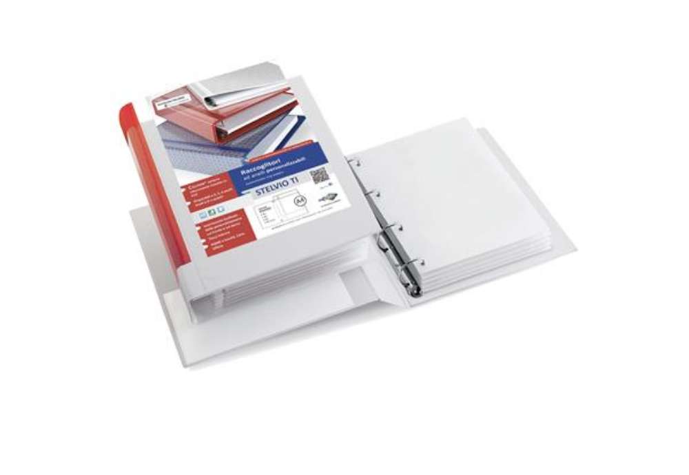 Immagine di Raccoglitore personalizzabile Stelvio TI - 22 x 30 cm - 4 anelli a D 25 mm - dorso 4 cm - bianco - S