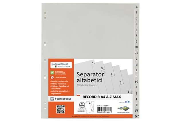 Immagine di Separatore alfabetico A/Z Record R - PPL - 21 x 29,7 cm - A4 - grigio - Sei Rota