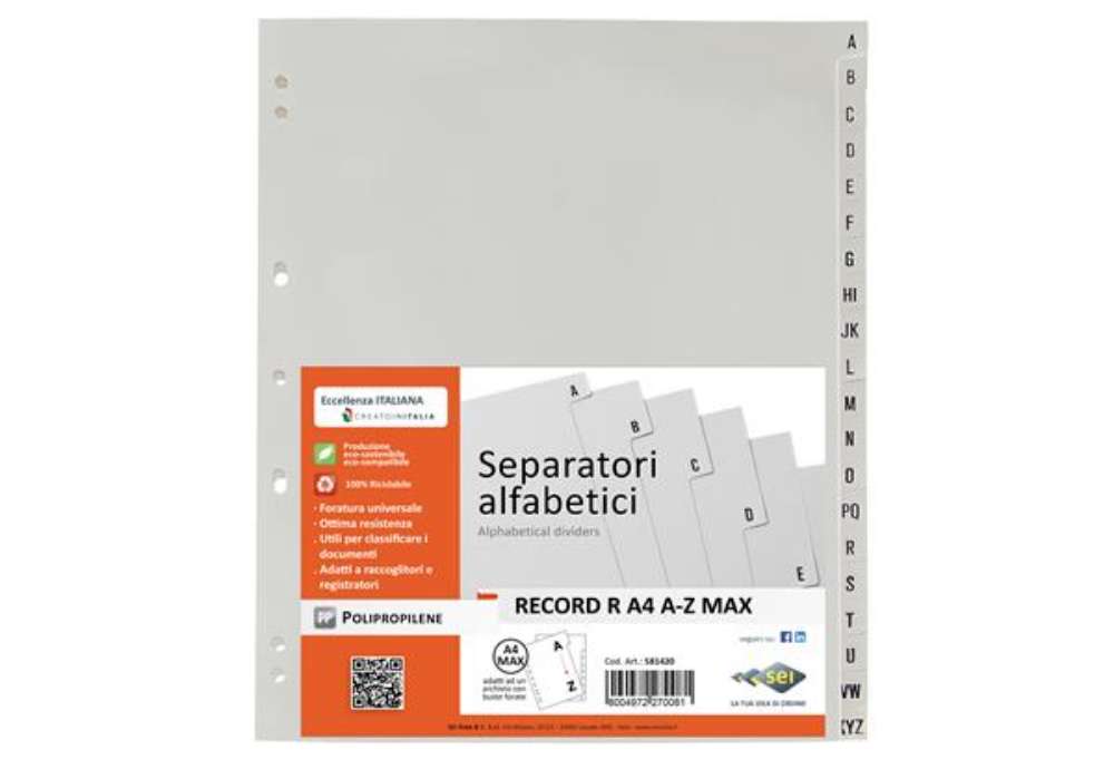 Immagine di Separatore alfabetico A/Z Record R - PP - 24,5 x 30 cm - A4 maxi - grigio - Sei Rota