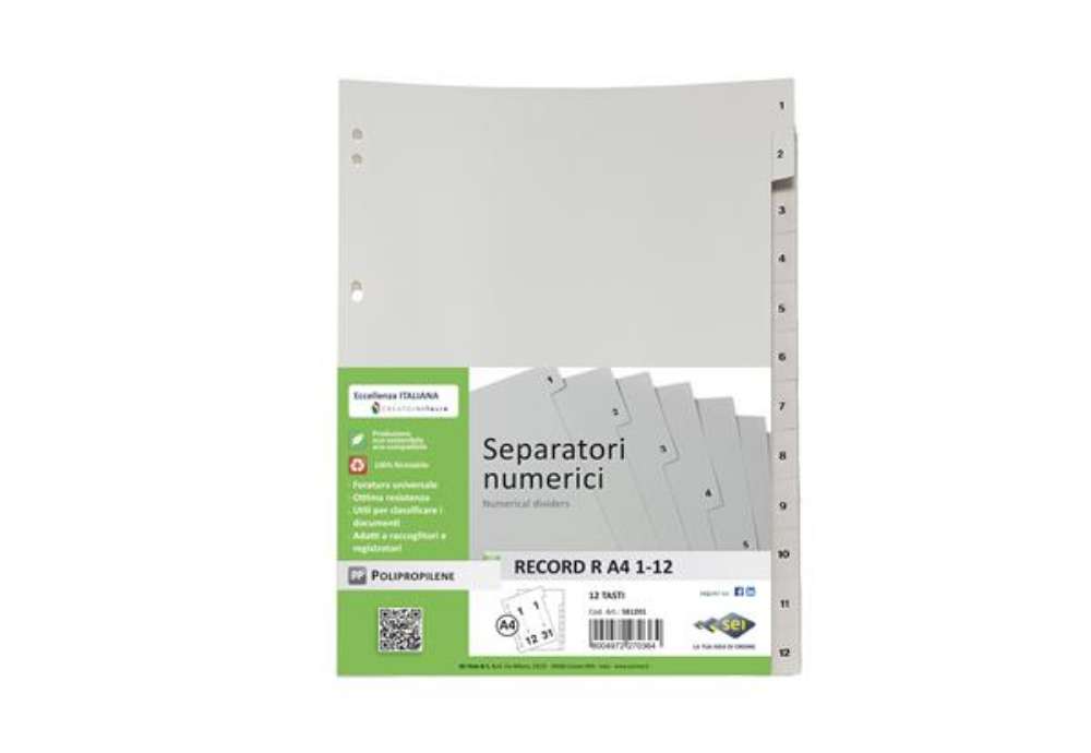 Immagine di Separatore numerico 1/12 Record R - PP - 21 x 29.7 cm - A4 - Sei Rota