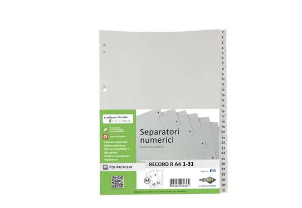 Immagine di Separatore numerico 1/31 Record R - PP - 21 x 29,7 cm - A4 - grigio - Sei Rota