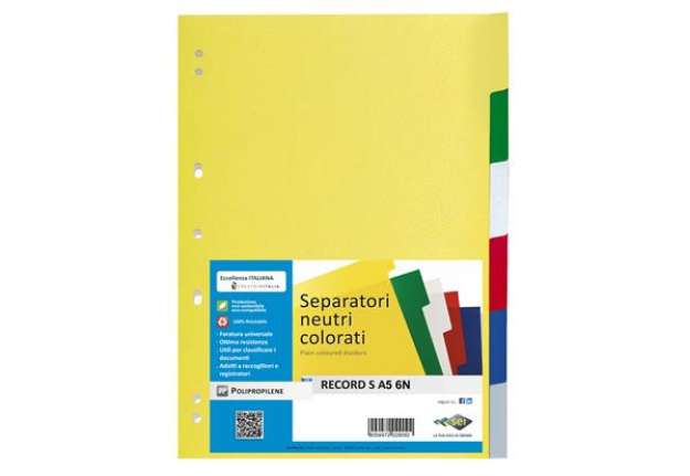 Immagine di Separatore Record S - 6 tasti - PPL - 15 x 21 cm - A5 - multicolore - Sei Rota