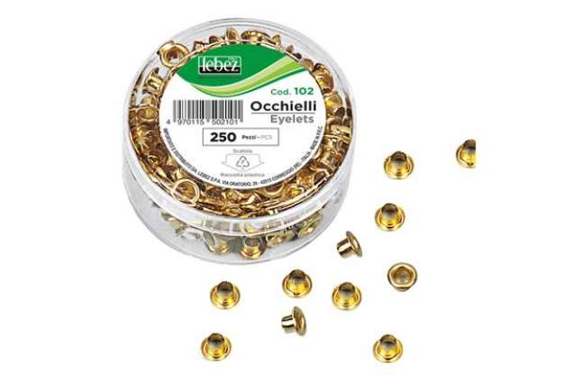 Immagine di Occhielli ottonati - per occhiellatrice - diametro 5 mm - oro - Lebez - conf. 250 pezzi