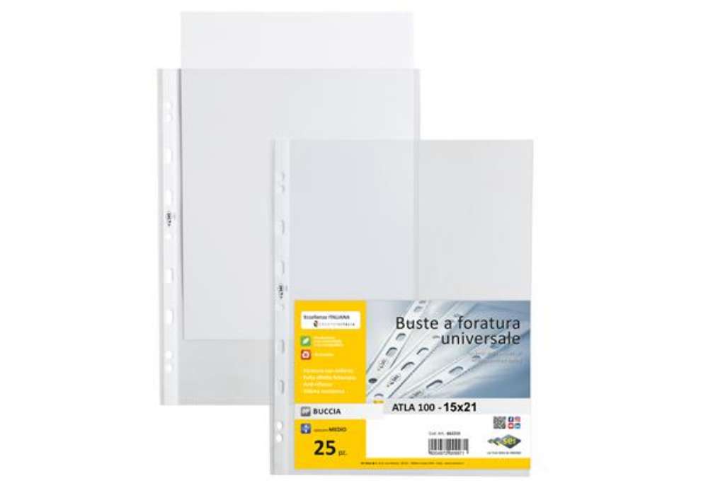 Immagine di Buste forate Atla - medium - buccia - 15 x 21 cm - trasparente - Sei Rota - conf. 25 pezzi