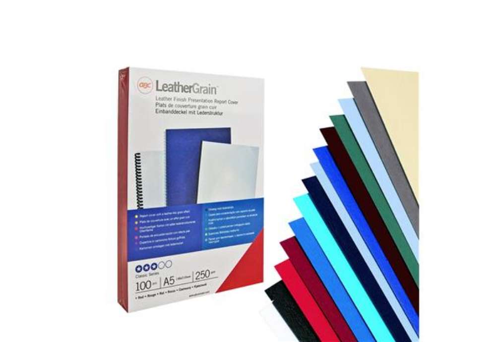 Immagine di Copertine LeatherGrain - A4 - 250 gr - rosso scuro goffrato - GBC - conf. 100 pezzi