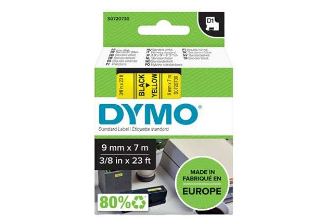 Immagine di Nastro D1 standard 409180 - 9 mm x 7 mt - PL - nero/giallo - Dymo