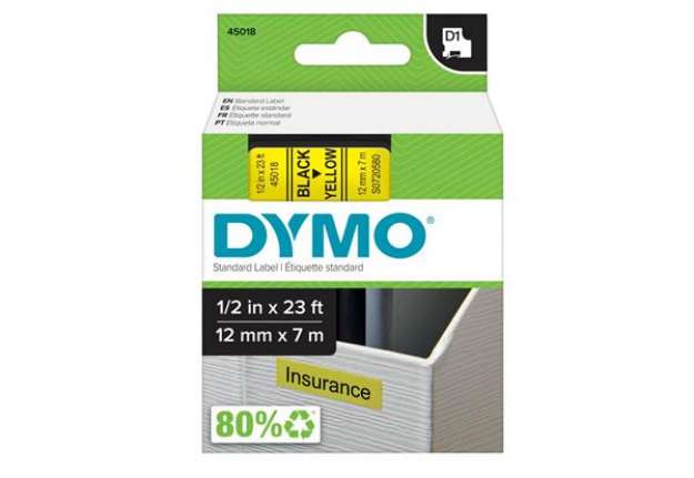 Immagine di Nastro D1 450180 - 12 mm x 7 mt - nero/giallo - Dymo