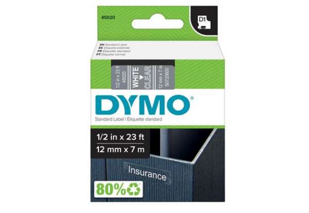 Immagine di Nastro D1 standard 450200 - 12 mm x 7 mt - PL - bianco/trasparente - Dymo