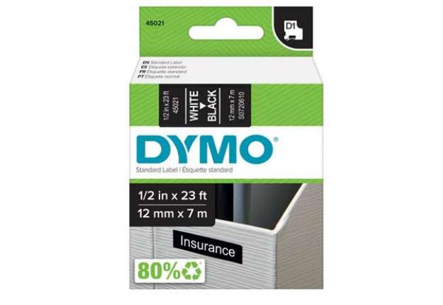 Immagine di Nastro D1 450210 - 12 mm x 7 mt - bianco/nero - Dymo