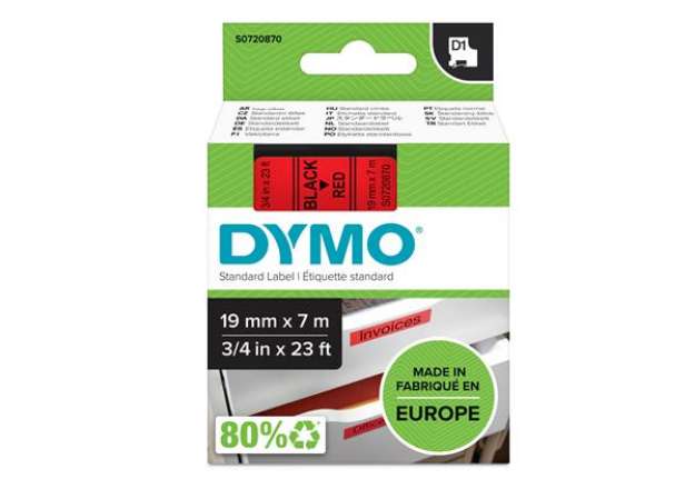 Immagine di Nastro D1 458070 - 19 mm x 7 mt - nero/rosso - Dymo