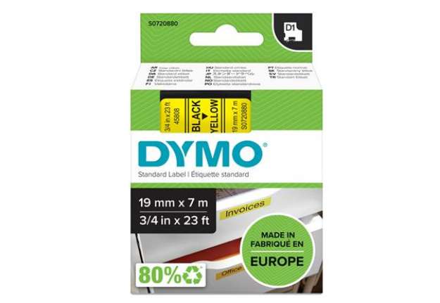 Immagine di Nastro D1 458080 - 19 mm x 7 mt - nero/giallo - Dymo
