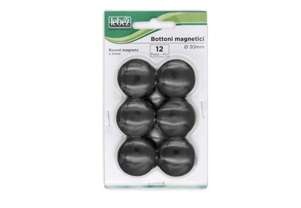Immagine di Bottoni magnetici - diametro 3 cm - nero - Lebez - conf. 12 pezzi