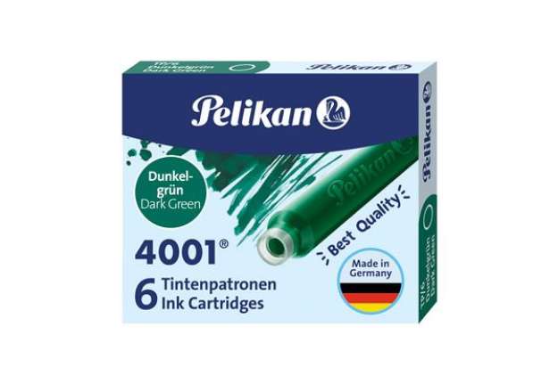 Immagine di Cartucce inchiostro 4001 (TP/6)  - lunghezza 39mm - verde scuro - Pelikan  - conf. 6 pezzi