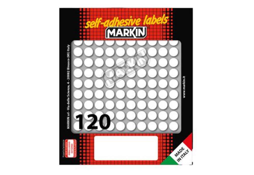 Immagine di Etichette adesive tonde - in carta - permanenti - diametro 10 mm - 120 et/fg - 10 fogli - bianco - M