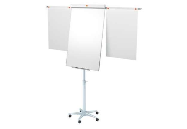 Immagine di Lavagna portablocco Classic con ruote - 100 x 70 cm - bracci estensibili - bianco - Nobo