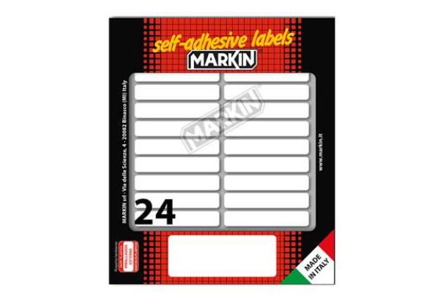 Immagine di Etichette adesive - in carta - permanenti - 56 x 10 mm - 24 et/fg - 10 fogli - bianco - Markin