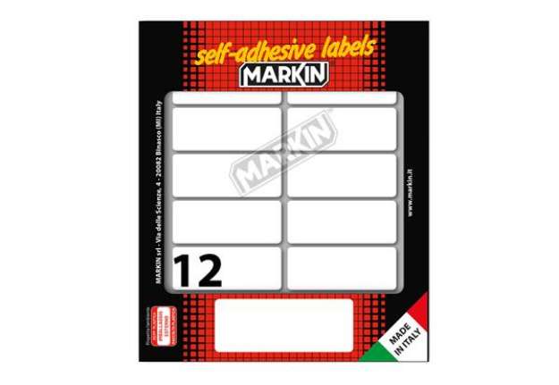 Immagine di Etichette adesive - in carta - permanenti - 56 x 22 mm - 12 et/fg - 10 fogli - bianco - Markin