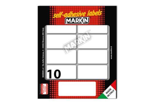 Immagine di Etichette adesive - in carta - permanenti - 56 x 26 mm - 10 et/fg - 10 fogli - bianco - Markin