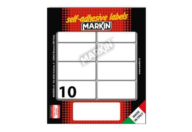 Immagine di Etichette adesive - in carta - permanenti - 58 x 27 mm - 10 et/fg - 10 fogli - bianco - Markin