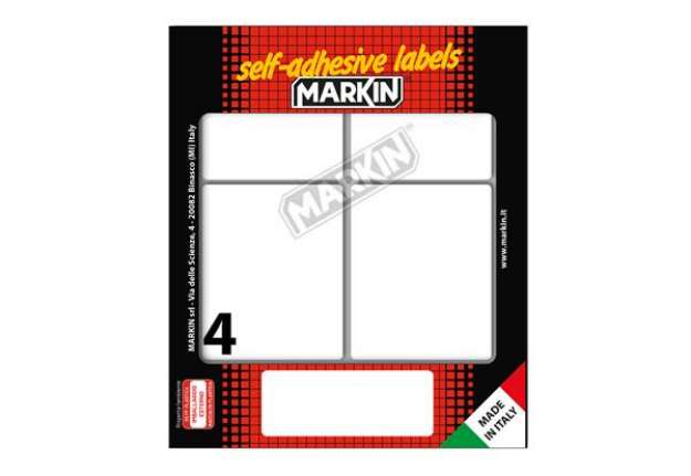 Immagine di Etichette adesive - in carta - permanenti - 70 x 56 mm - 4 et/fg - 10 fogli - bianco - Markin