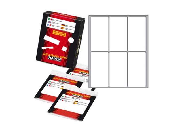 Immagine di Etichette adesive - in carta - permanenti - 73 x 37 mm - 6 et/fg - 10 fogli - bianco - Markin