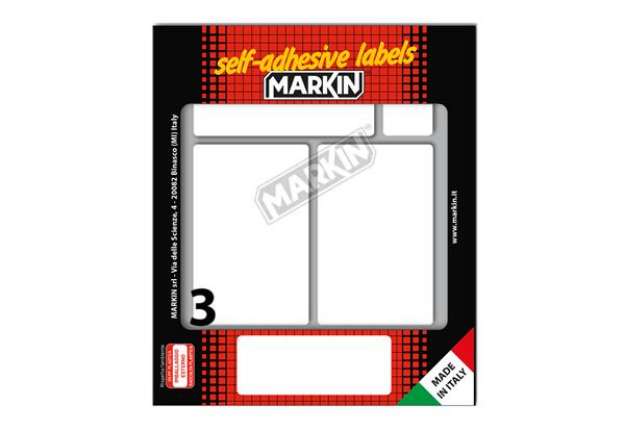 Immagine di Etichette adesive - in carta - permanenti - 83 x 53 mm - 3 et/fg - 10 fogli - bianco - Markin