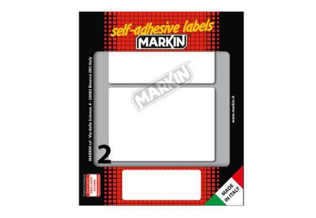 Immagine di Etichette adesive - in carta - permanenti - 95 x 66 mm - 2 et/fg - 10 fogli - bianco - Markin