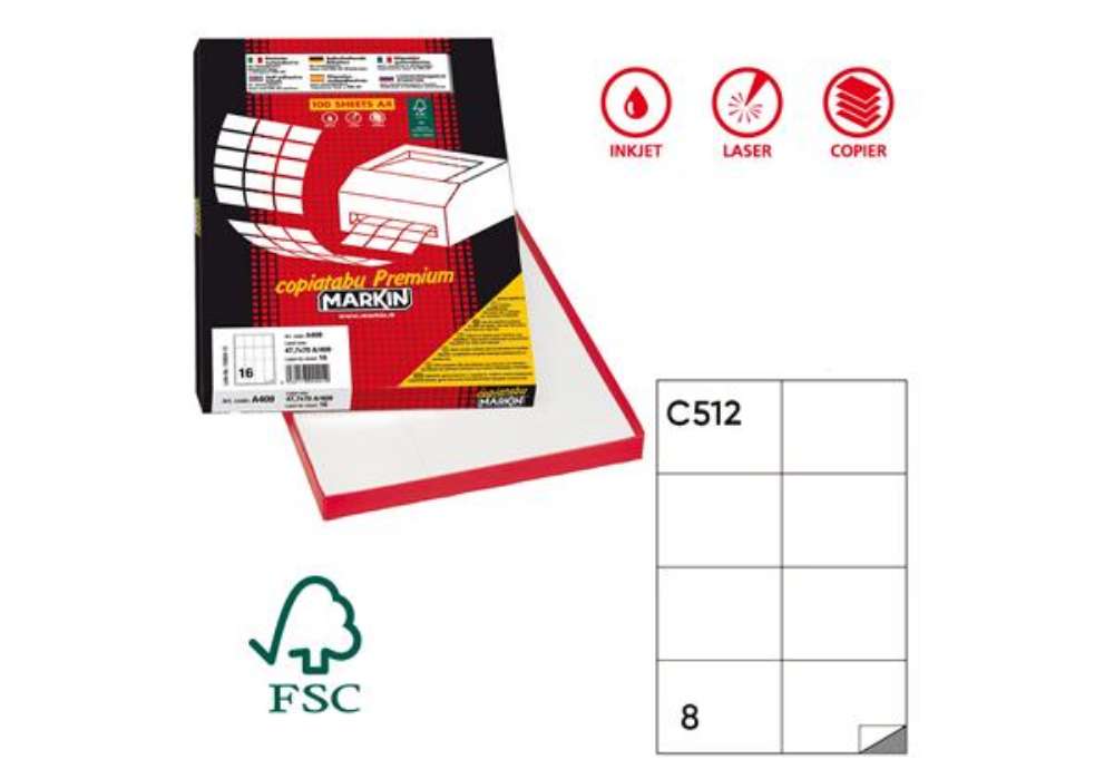 Immagine di Etichette adesive C/512 - in carta - permanenti - 105 x 74,25 mm - 8 et/fg - 100 fogli - bianco - Ma