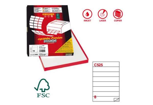 Immagine di Etichette adesive C/525 - in carta - permanenti - 210 x 37,12 mm - 8 et/fg - 100 fogli - bianco - Ma