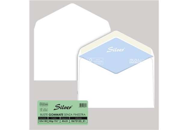 Immagine di Busta Busta Silver Matic FSC - senza finestra - gommata - 12 x 18 cm - 80 gr -  bianco - Pigna Envel