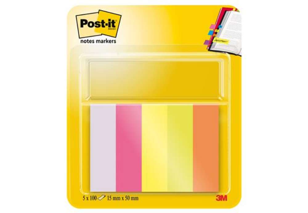 Immagine di Segnapagina Post-it in carta - 670-5 - 15 x 50 mm - 5 colori Neon - Post-it - conf. 500 pezzi