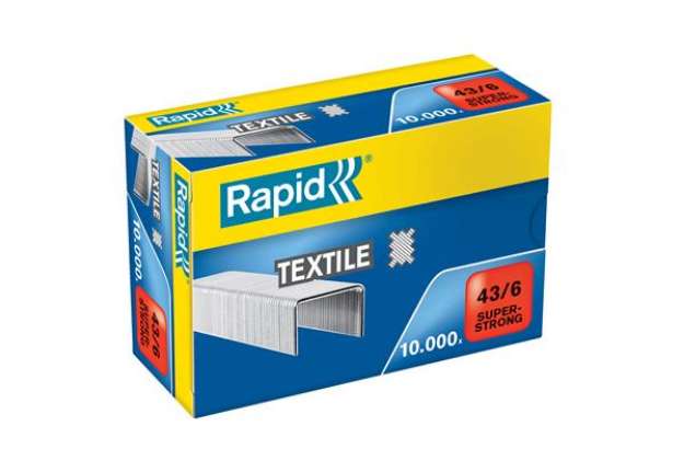 Immagine di Punti Rapid Super Strong Textile - 43/6 - acciaio zincato - per tessuti - Rapid - conf. 10000 pezzi
