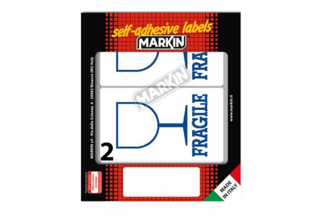 Immagine di Etichette adesive - in carta - permanenti - 115 x 70 mm - 2 et/fg - 10 fogli - fragile - bianco - Ma