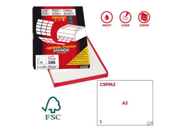 Immagine di Etichette adesive C/599 - in carta - permanenti - 420 x 297 mm - 1 et/fg - 100 fogli - bianco - Mark