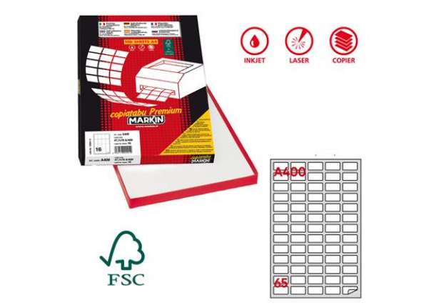 Immagine di Etichette adesive A/400 - in carta - angoli arrotondati - permanenti - 38,1 x 21,2 mm - 65 et/fg - 1