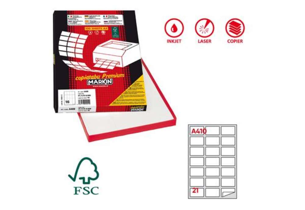 Immagine di Etichette adesive A/410 - in carta - permanenti - 63,5 x 38,1 mm - 21 et/fg - 100 fogli - bianco - a