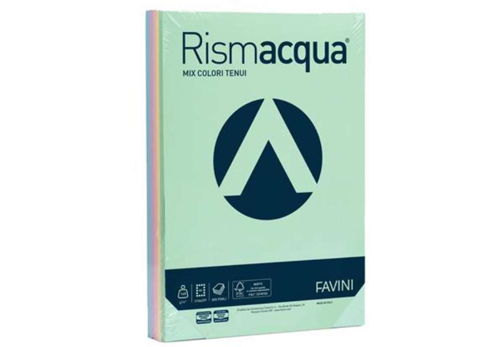 Immagine di Carta Rismacqua - A4 - 140 gr - mix 5 colori - Favini - conf. 200 fogli