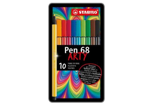 Immagine di Pennarelli Pen 68 - colori assortiti - Stabilo - scatola in metallo 10 pezzi