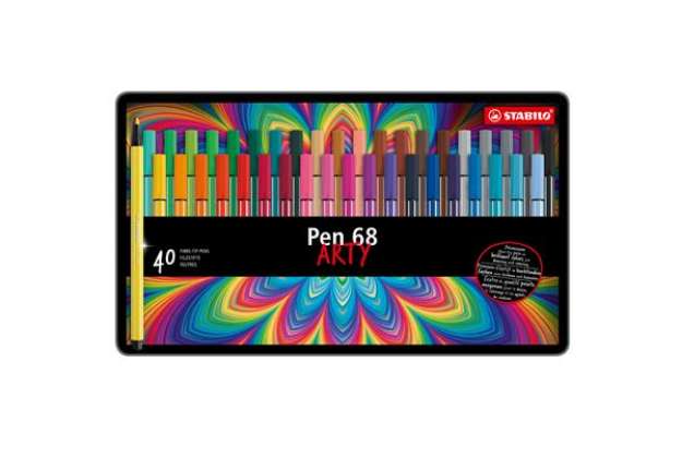 Immagine di Pennarelli Pen 68 - colori assortii - Stabilo - scatola in metallo 40 pezzi