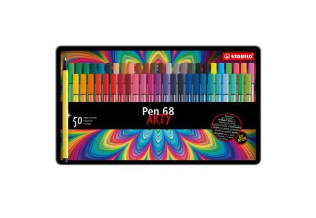 Immagine di Pennarelli Pen 68 - colori assortiti - Stabilo - scatola in metallo 50 pezzi