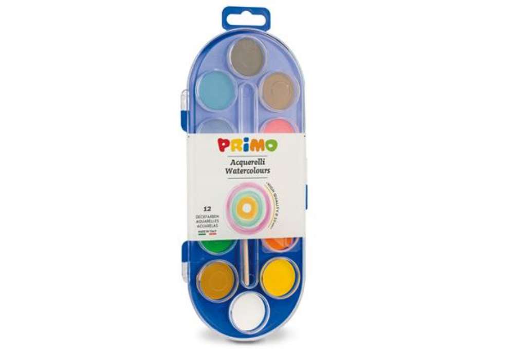 Immagine di Pastiglie Acquerelli -  ø 30mm - colori assortiti - Primo - astuccio da 12 pastiglie