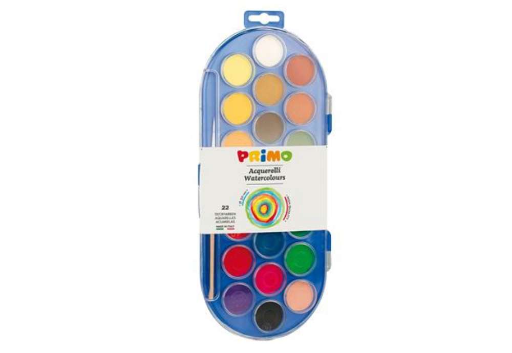 Immagine di Pastiglie Acquerelli - ø 30mm - colori assortiti - Primo - astuccio da 22 pastiglie